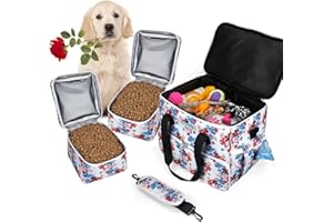 GOODIO Dog Travel Bag,Pet Travel Bag with Two Dog Food Storage Container,Double-Layer Airline Approved Pet Supplies Bag,Suitable for Dog and Cat Small Pet,Weekend Hiking, Dog Park（White）