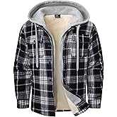 Dekomere Men's Thick Fleece Plaid Jacket Flannel Shirts Sherpa Lined Full Zip Up Hoodie Winter Coat with Pockets