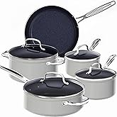 Nuwave 9pc Cookware Set Healthy Duralon Blue Ceramic Nonstick Coated | Diamond Infused Scratch-Resistant, PFAS Free, Oven Safe, Induction Ready, Evenly Heats, Tempered Glass Lids, Stay-Cool Handle
