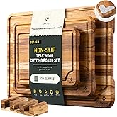 3 Pack Teak Wood Cutting Board Set for Kitchen Charcuterie Board Serving Heavy Duty Non Toxic Slip Over Sink Solid Thick Haus Wooden Chopping Board Large Big Small Meat Best Kitchen Essential Gift