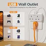 TESSAN Double Plug UK Adapter 2 AC Sockets 2 USB Ports 13A Surge Protected Wall view 4