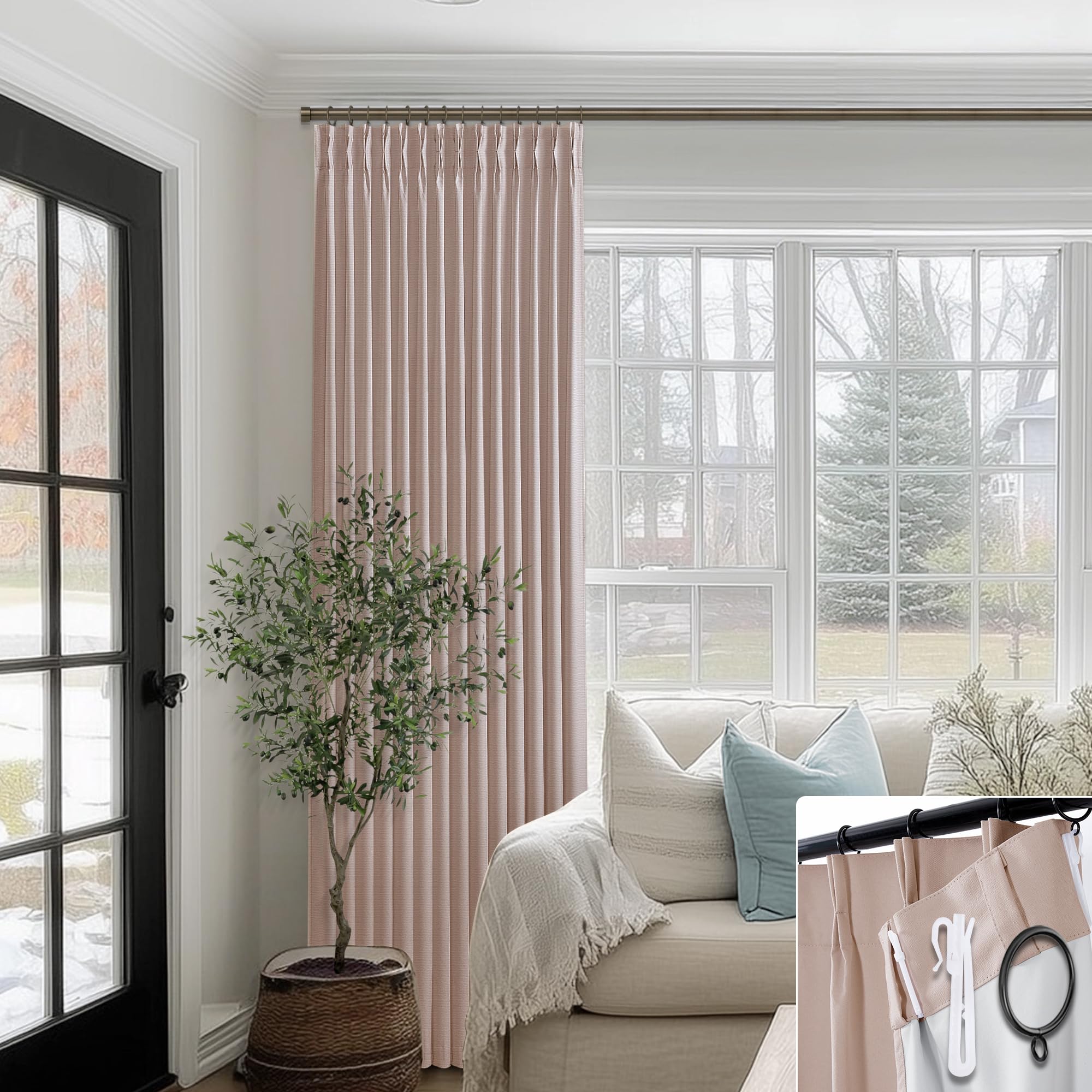 Photo 1 of SHINELAND Pink Blackout Curtains for Girls Room 2 Panels,Pretty Neutral Linen Boho Vintage Dusty Rose Light Pink Curtains for Bedroom Nursery,84 Inches Long