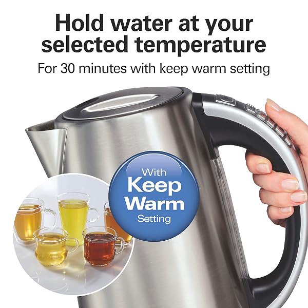 HAMILTON BEACH 1.7 LITER TEMPERATURE CONTROL ELECTRIC KETTLE, WATER BOILER & HEATER, FAST BOILING 1500 WATTS, BPA FREE, CORDLESS, AUTO-SHUTOFF AND BOIL-DRY PROTECTION, STAINLESS STEEL (41020R)
