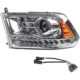 Dasbecan OE Projector Halogen Headlights Compatible With Dodge Ram | For Dodge Ram 1500 2500 3500 2013-2018 Left Driver Side w/LED Signal DRL Chrome Trim w/Bulbs Replaces#68324941AD CH2502290