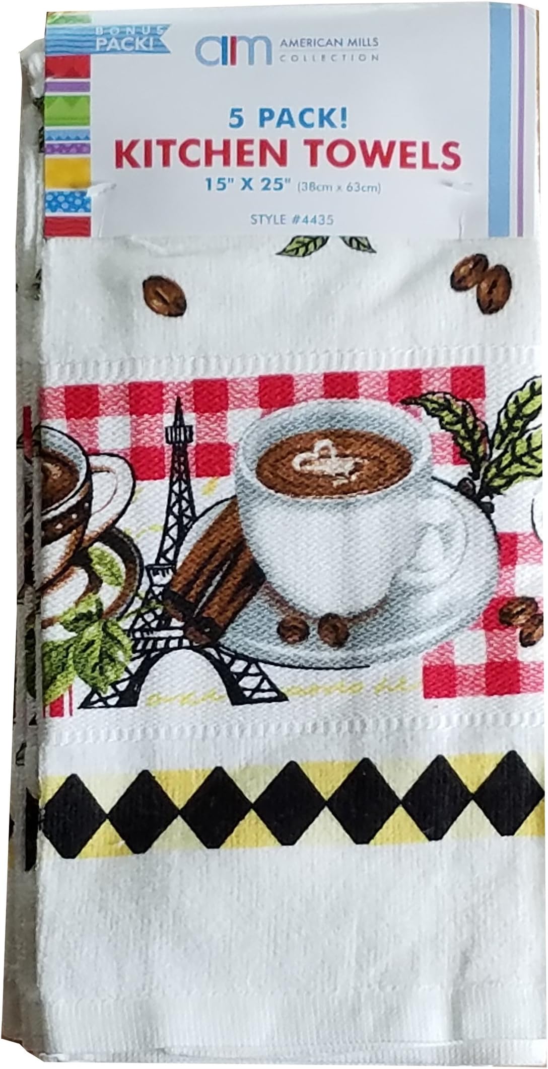 American Mills Kitchen Towel 5 Pack Cotton Dishtowels 15 x 25 (Paris Coffee)