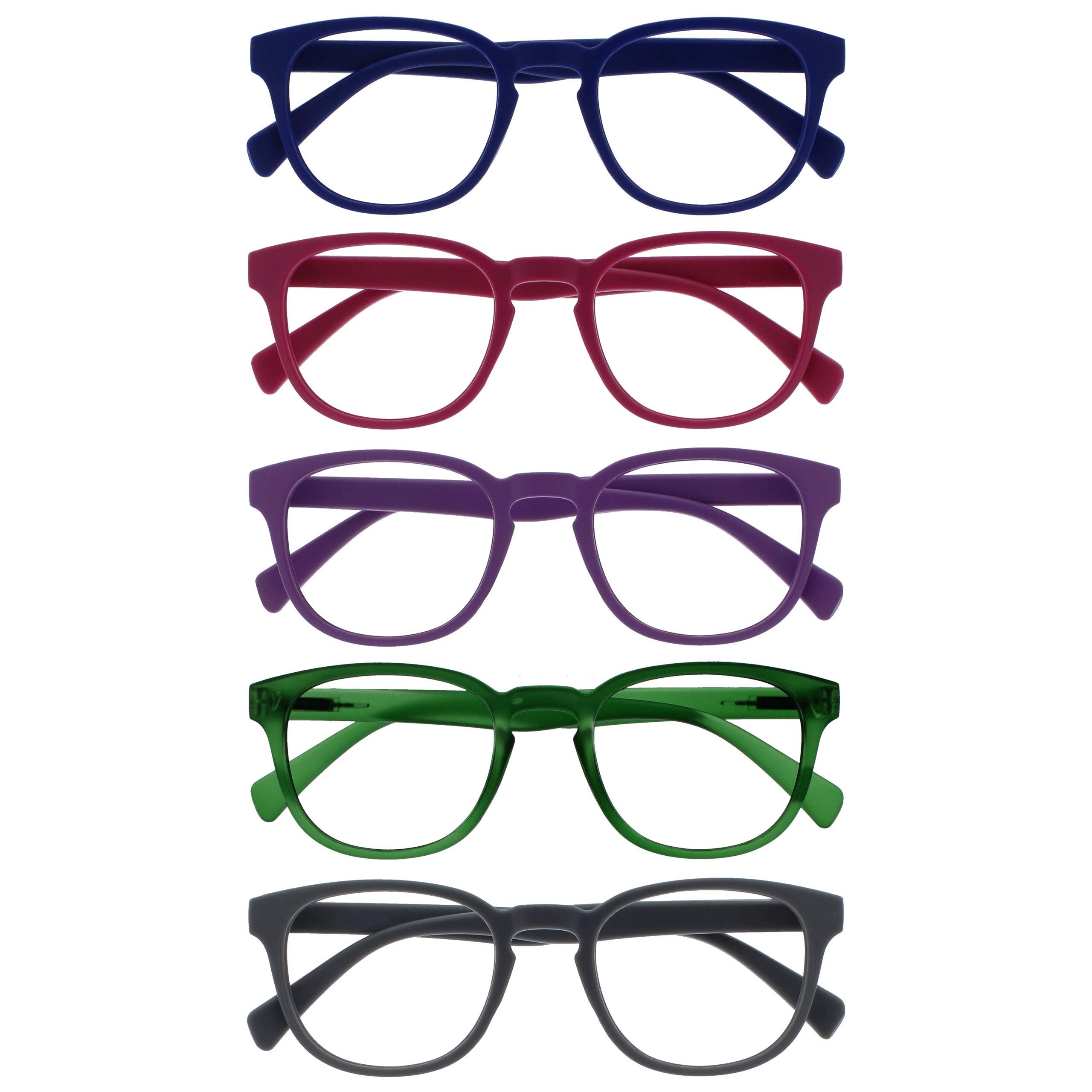 OPULIZE POP Reading Glasses for Women Men,Scratch Resistant Round Matt Frame with Spring Hinges, Blue, Pink, Purple, Green, Grey +1.50 (Pack of 5) — image 1
