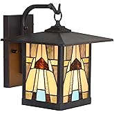 RIVER OF GOODS Stained Glass Outdoor Light Fixture - 11.75" H - Mission Style Porch Light - Mabel