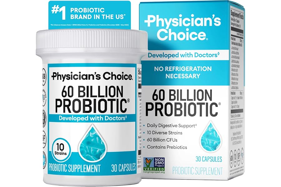 Physician's CHOICE Probiotics 60 Billion CFU - 10 Strains + Organic Prebiotics - Immune, Digestive & Gut Health - Supports Oc