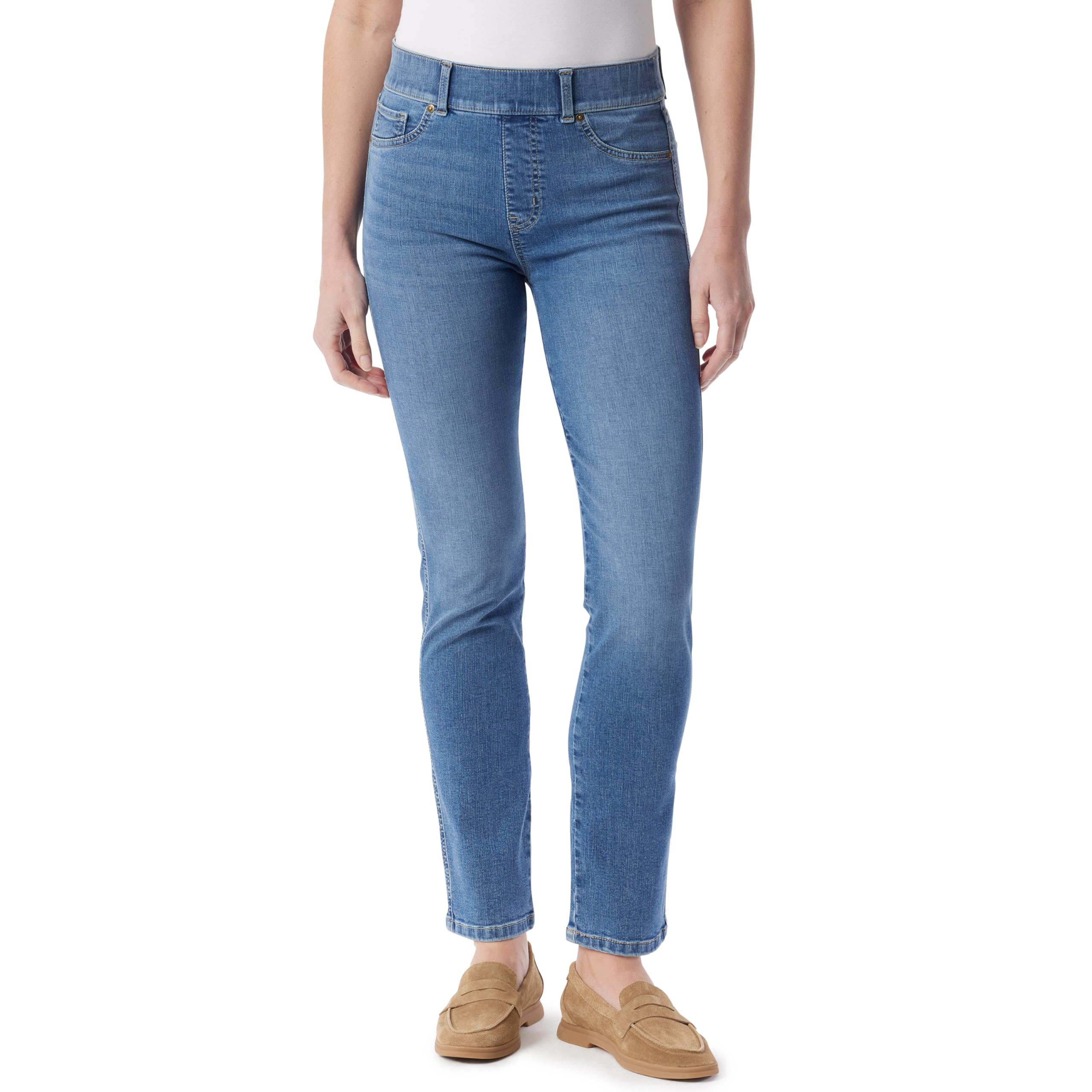 Gloria Vanderbilt Women’s Shape Effect Pull On High Rise Straight Leg Jean Standard, Eastwood Whiskers
