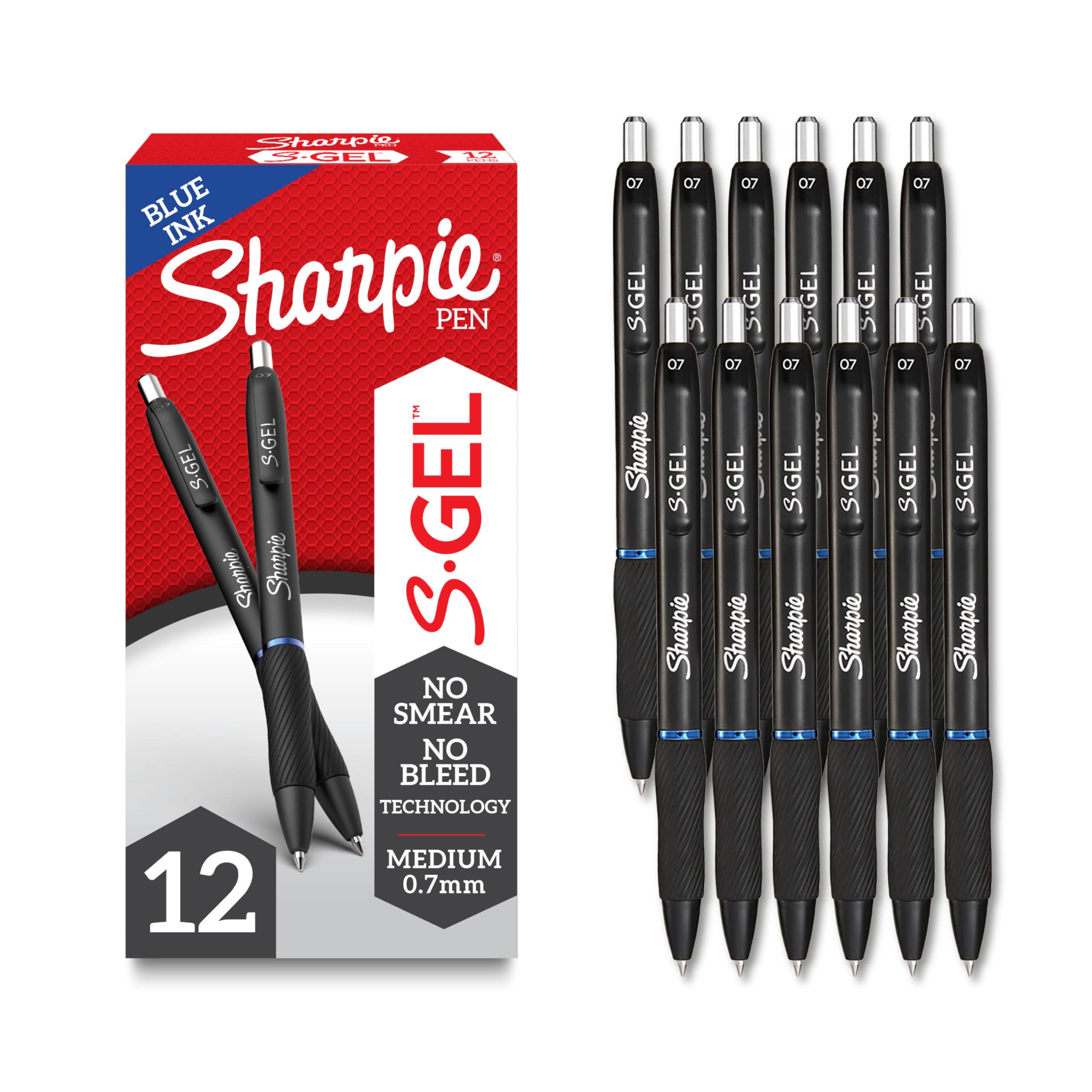Sharpie S-Gel Pens, Medium Point (0.7mm), Blue Ink, 12 Count - Ideal for Writing, Journaling, Note-Taking, College Supplies