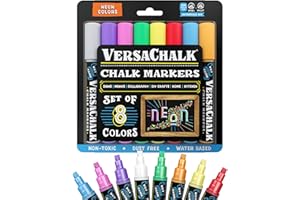 VersaChalk Liquid Chalk Markers for Blackboards - 8 Pack Bold Tip (5mm) | Neon Colors - Erasable & Washable for Vibrant Art and Signage