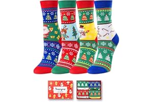 HAPPYPOP Christmas Socks for Kids - Unisex Xmas Sock Gift Ideas for Teen Girls Boys 4 Pack