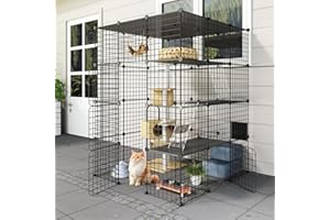 Oneluck Outdoor Cat House, Cages Enclosure with Super Large Enter Door, 41L x 41W x55H Balcony, Playpen with Platforms, DIY Kennels Crate Large Exercise Place Ideal for 1-3 Cats