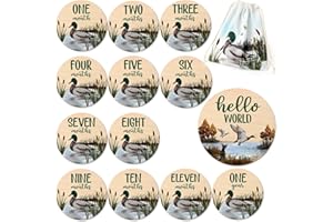 Huray Rayho Duck Cards Mallard Baby Wooden Disc Marker Mallard Duck Nursery Gift Hunting Card Birth Stat Sign Birth Start Sign Photo Prop