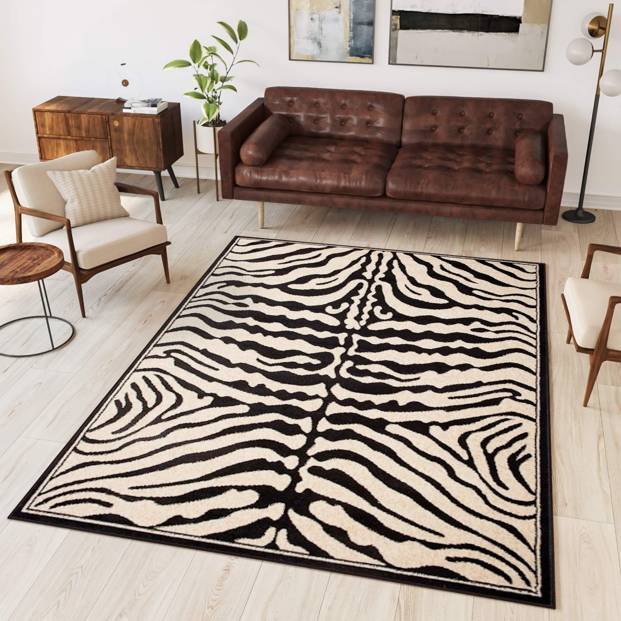 TAPISO Atlas Area Rug Black Cream Modern Animal Print Safari Zebra Short Pile Living Room Bedroom Durable OEKO-TEX Carpet Size - 60 x 100 cm (2ft x 3ft3)