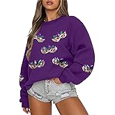 ASTANFY Womens Mardi Gras Sweatshirt Carnival Sequin Purple Sweater Masks Graphic Shirt Crewneck Long Sleeve Tops