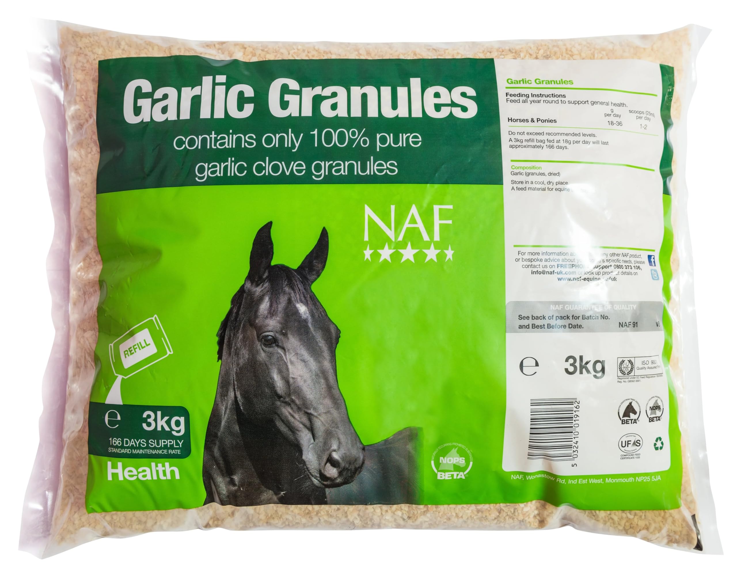 NAF Garlic Granules Refill 3kg – Natural Equine Supplement – Supports Immune System, Respiration and General Health – Pure Dried Garlic for Horses