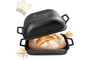 Davivy 9QT Pre-Seasoned Dutch Oven for Sourdough Bread, Non-stick Cast Iron Sourdough Bread Loaf Baking Pan, Large Capacity C