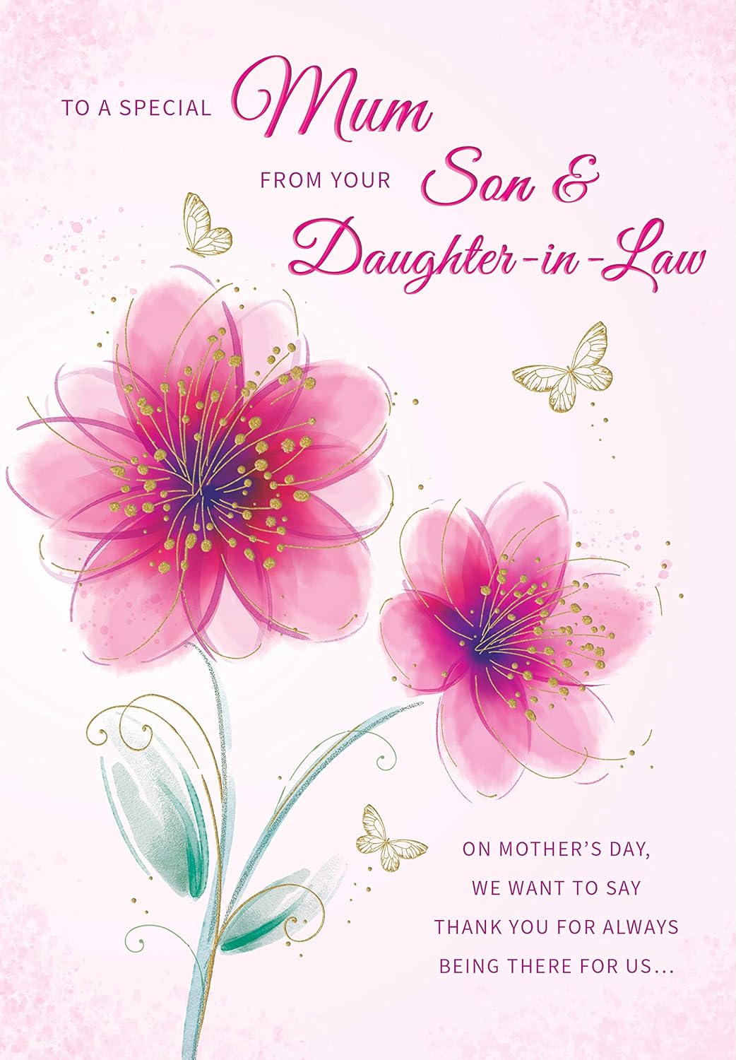 Piccadilly Greetings Traditional Mother's Day Card Mum from Son & Daughter in Law - 9 x 6 inches, Pink
