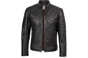 Decrum Leather Jacket Mens - Cafe Racer Style Real Lambskin Leather Jackets for Men