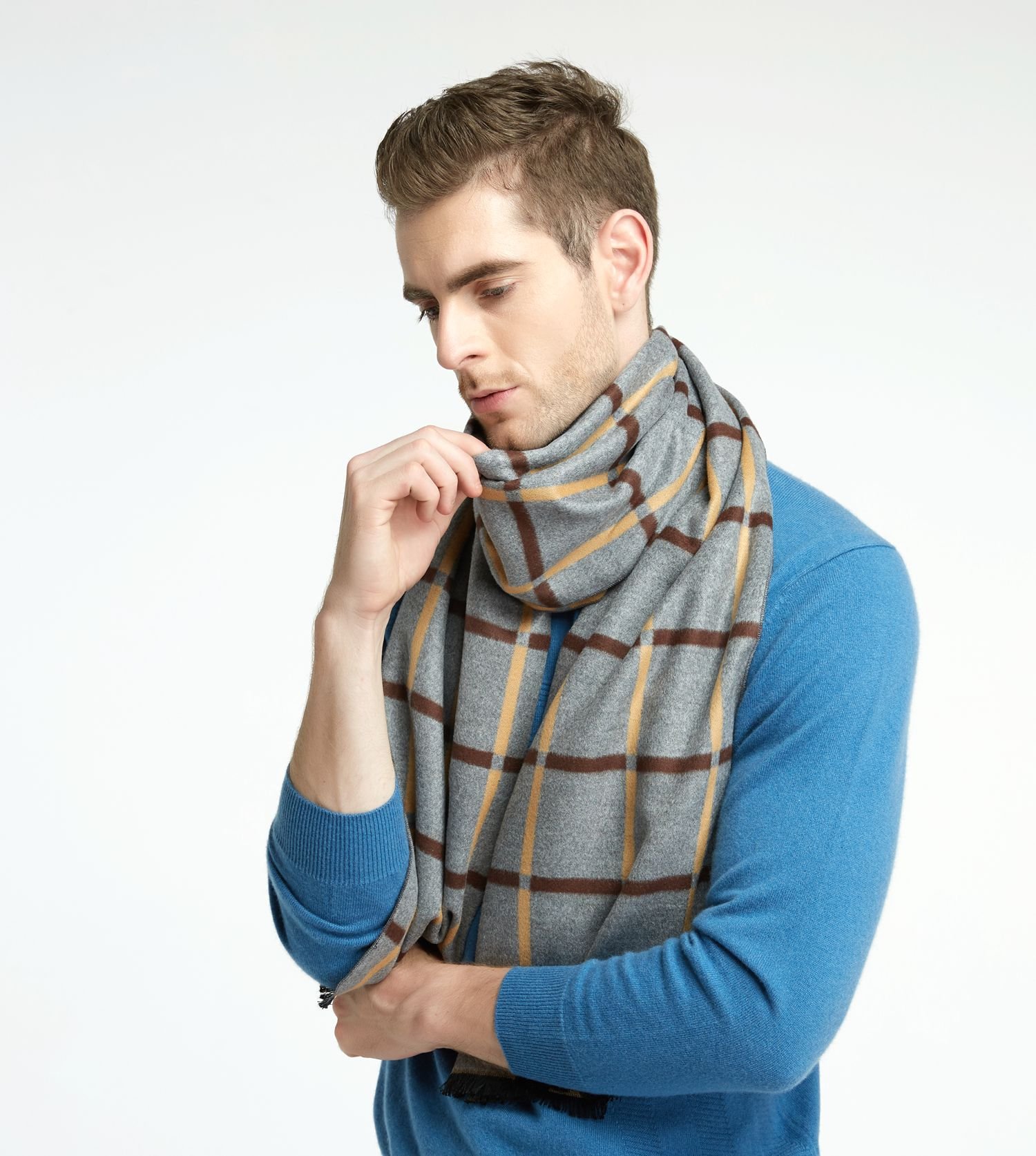 CHTIE Brushed Warm Soft Cashmere Feel Men\'s Scarf Winter (Beige Square)