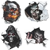 4 Sheets Halloween Toilet Lid Decals, 3D Chilling Horror Broken Wall Skull Toilet Stickers,Horrible Bathroom Wall Stickers for Halloween Theme Party Home Decor