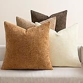 MIULEE Pack of 4 Brown Couch Throw Pillow Covers 20x20 Inch Soft Decorative Chenille Pillows Farmhouse Accent Cushions for Boho Home Decor Spring Sofa Bedroom Living Room