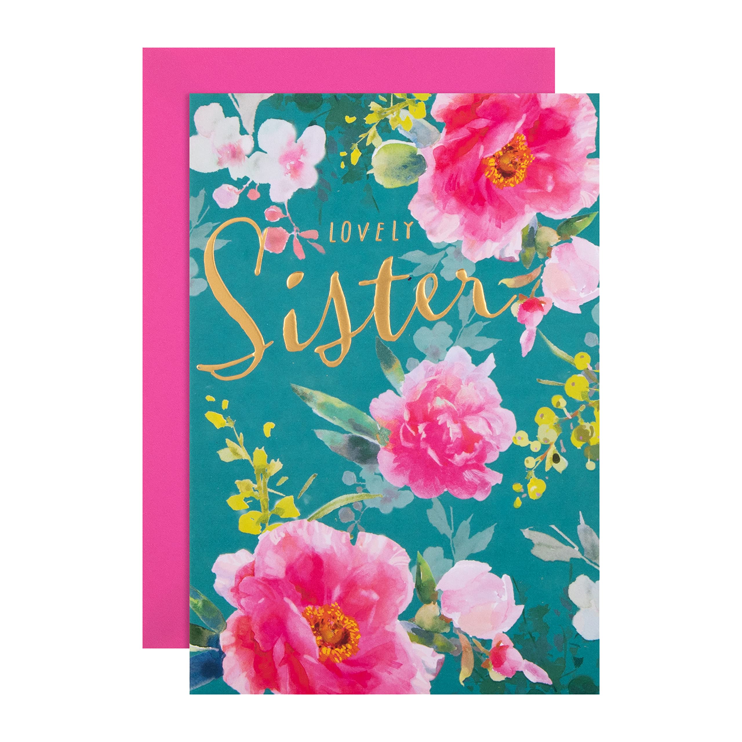 Hallmark Birthday Card for Sister, Classic Floral Design, Green, Pink