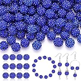 120pcs 10mm Rhinestone Beads for Jewelry Making, Dark Blue Shiny Round Shamballa Disco Ball Beads Bulk, Sparkle Crystal Clay Christmas for Bracelet Baseball Necklace Earring Crafting and DIY