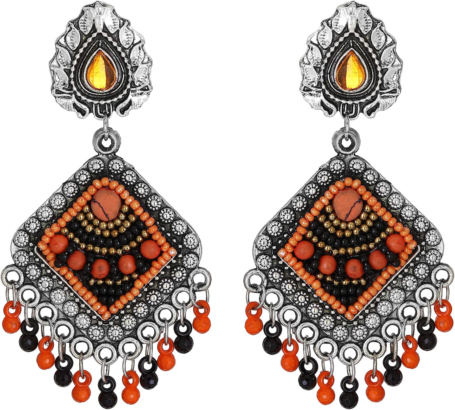 Shreyadzines Designer Traditional Oxidized Silver Afghani Style Dangle Multicolor Ghungroo Earrings for Women and Girls