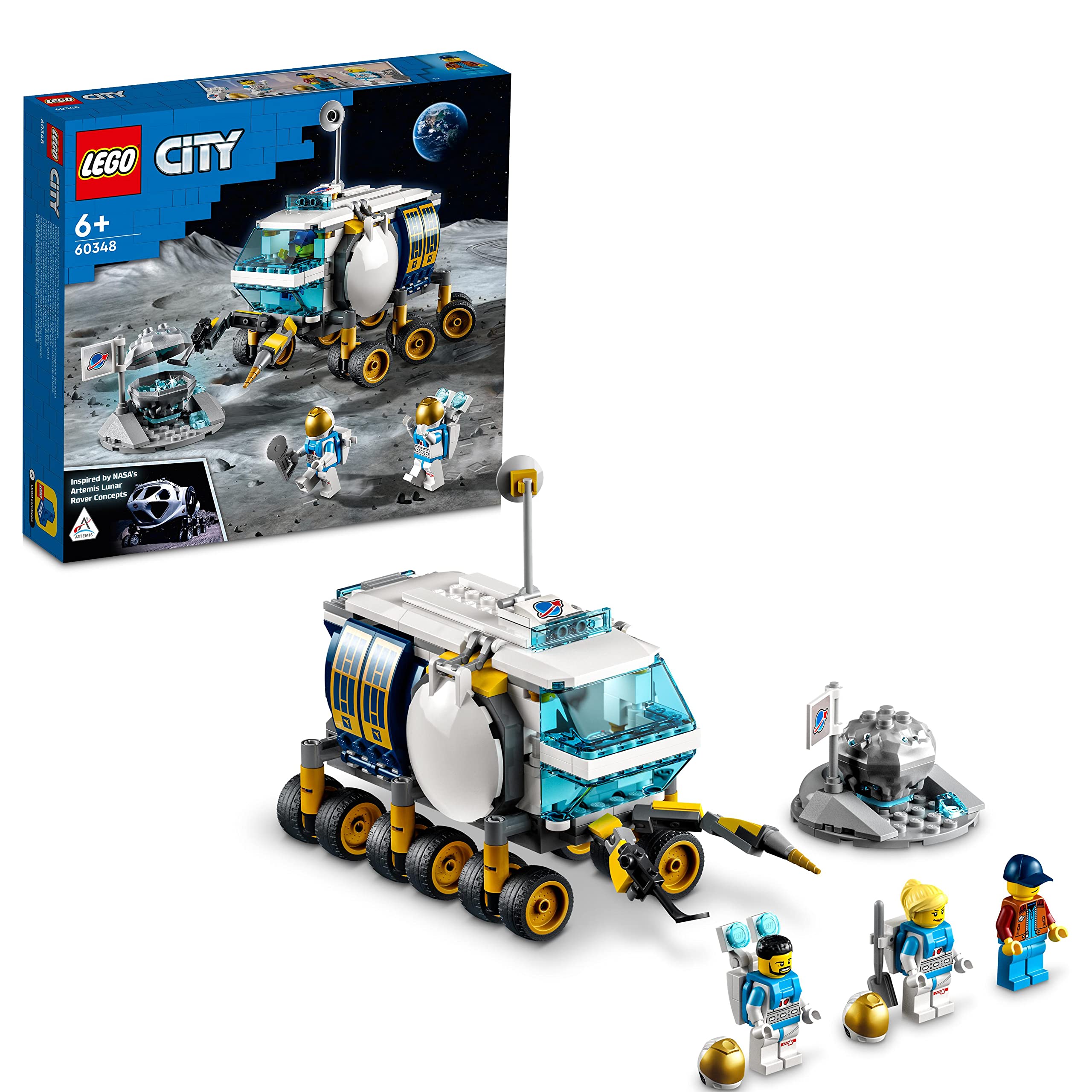 LEGO City Lunar Roving Vehicle 60348 Building Kit; Space Toy for Kids Aged 6 and Up; Includes a Planet Rover, Moon Meteorite Setting and 3 Astronaut Minifigures with Accessories (275 Pieces)