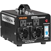 VEVOR Voltage Converter Transformer, 1500VA, Heavy Duty Step Up/Down Power Transformer, Convert from 110V to 220V and 220V to 110V, with EU Outlets, US Outlets, Power Cord, Circuit Breaker Protection