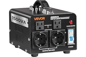 VEVOR Voltage Converter Transformer, 1500VA, Heavy Duty Step Up/Down Power Transformer, Convert from 110V to 220V and 220V to 110V, with US Outlets, EU Outlets, Power Cord, Circuit Breaker Protection
