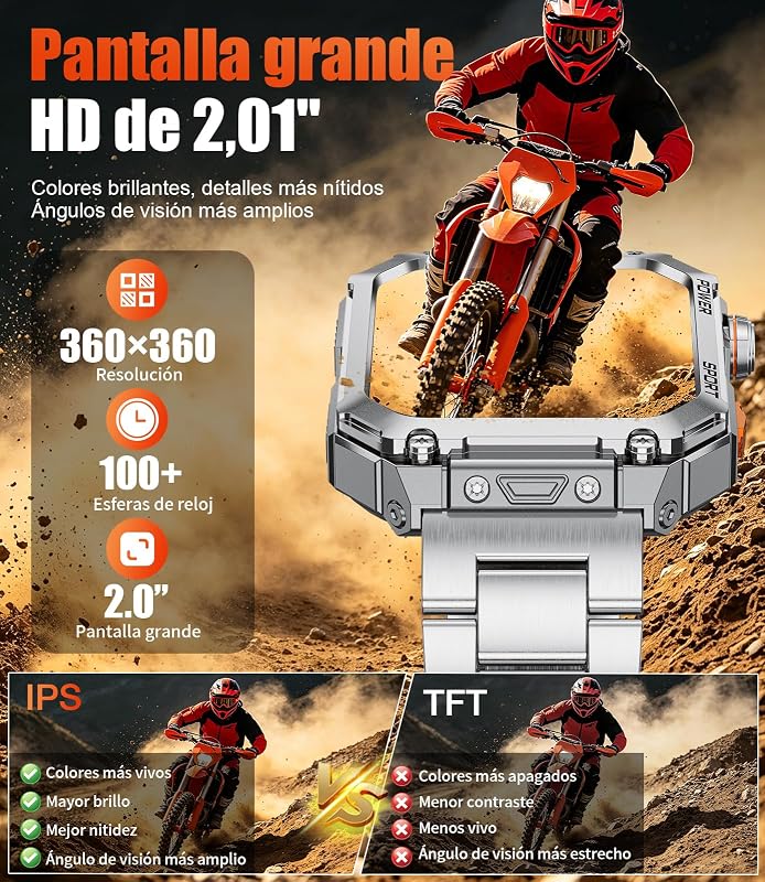 Reloj Inteligente Hombre con Gran Pantalla HD de 2,01" y 2 Correas, Llamadas Bluetooth, Frecuencia Cardíaca 24H, 120+ Modos Deportivos, IP68, Compatible con Android e iOS, EF2-M — foto 2 de 7