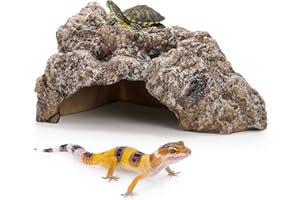 TOPZEA Reptile Hide Cave, Large Resin Bearded Dragon Hideout Caves Rock Snake Turtle Hides, Terrarium Habitat Decor Landscape