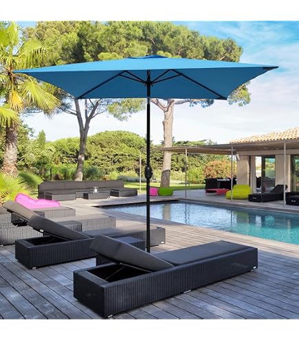 6.5 ft square patio umbrella MAYPEX Outdoor Aqua with Tilt and Crank Weather Resistant Durable 6 Sturdy Steel Ribs Market Outdoor Table Umbrella ZX250 Piscifun Torrent Casting Rod Color:Color Select 100% weather