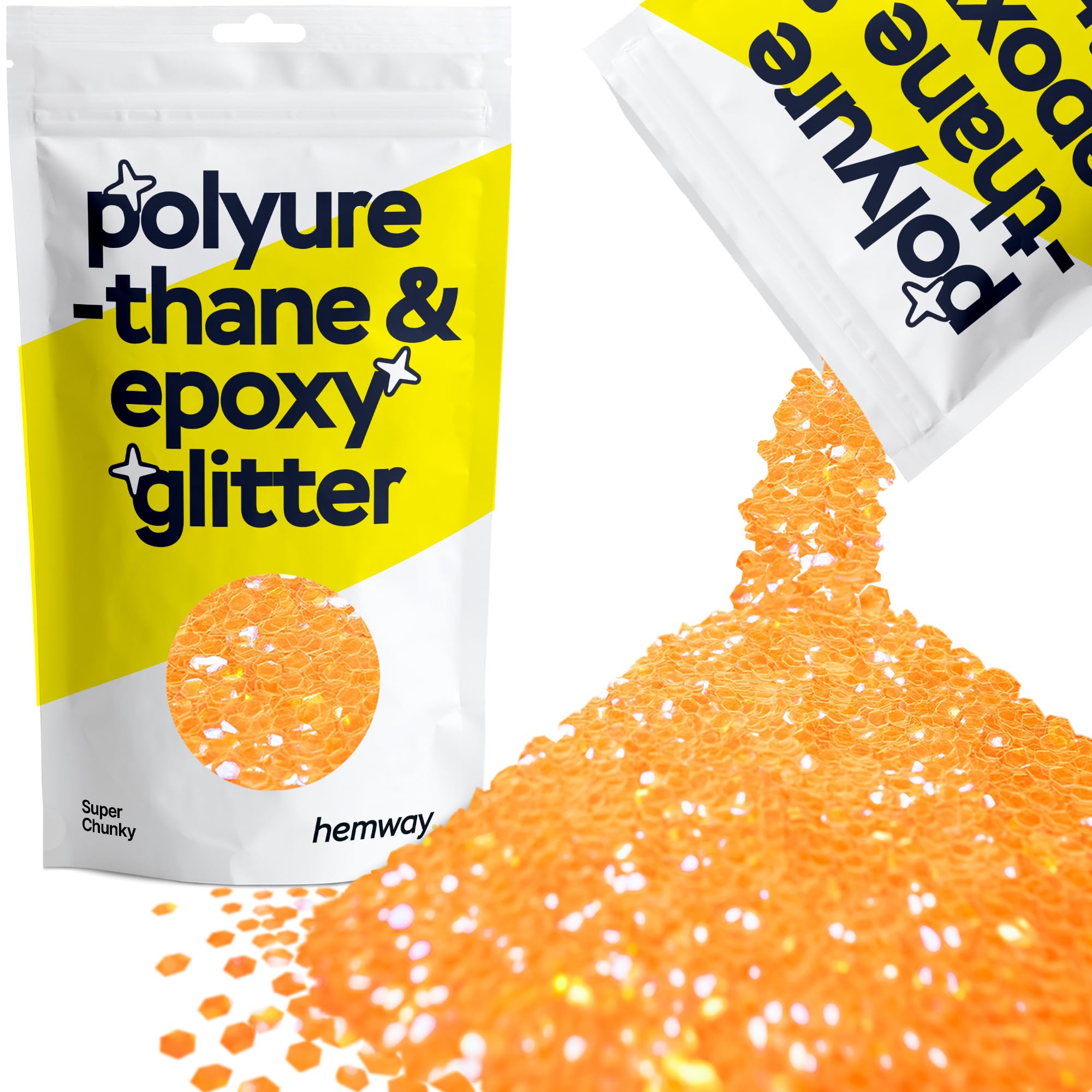 Hemway Resin Glitter Fluorescent Orange 100g Super Chunky | Polyurethane & Epoxy Glitter for Resin Crafts, Tumblers, Coasters, Floor & Table Art
