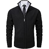 Vcansion Men's Slim Fit Full Zip Up Stand Collar Casual Knitted Sweaters Cardigan with Pockets