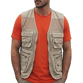 TWENPHYO Men's Fishing Vest Safari Costume with Pockets Cotton Utility Cargo Vest for Outdoor Hiking Travel Waistcoat Jacket