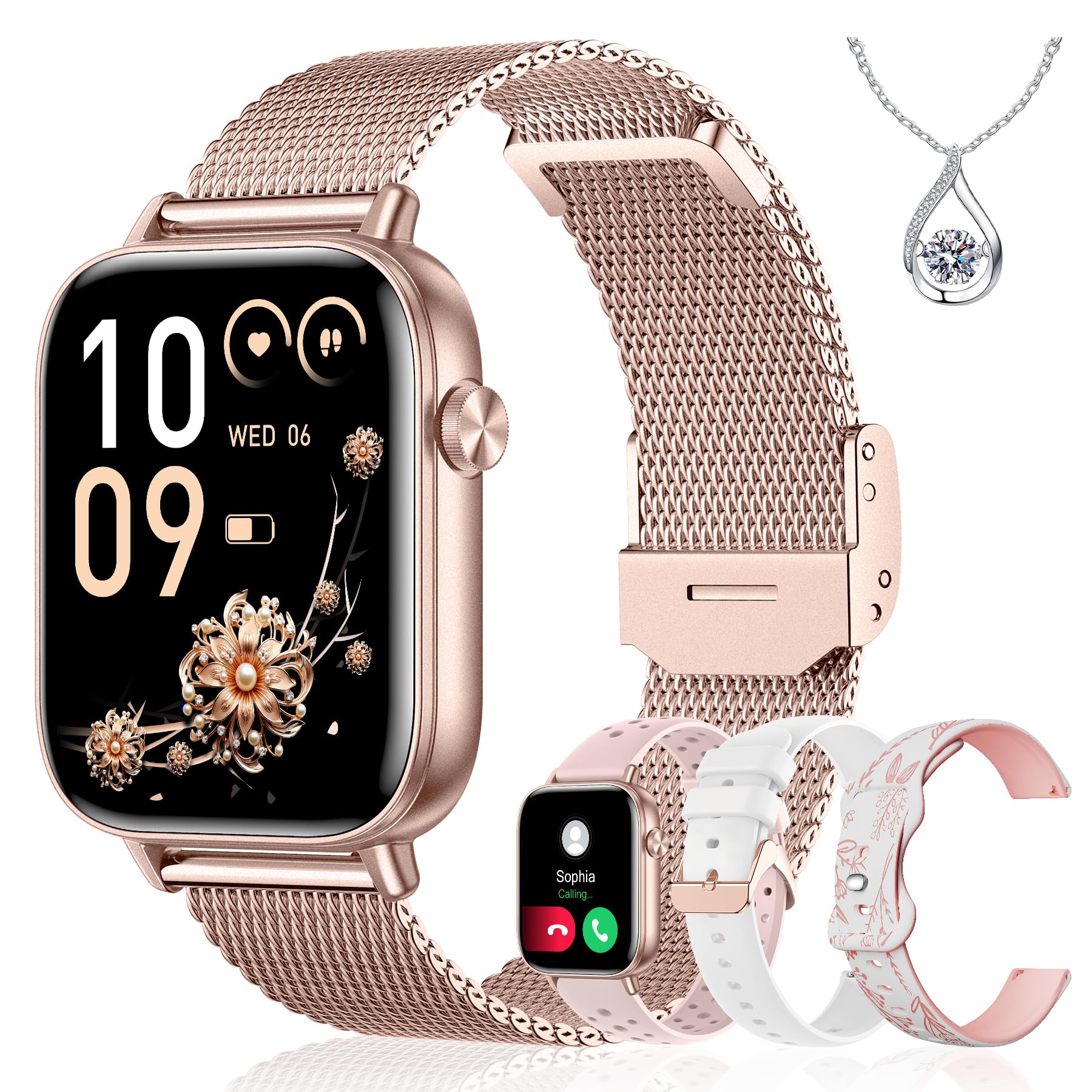 Photo 1 of Iaret Smart Watch for Women, 1.83" HD Fitness Tracker with 4 Bands, Answer/Make Calls, Heart Rate/Sleep/SpO2/Step Tracking, 100+ Sport Modes, Android/iPhone Compatible Gift (Rose Gold)