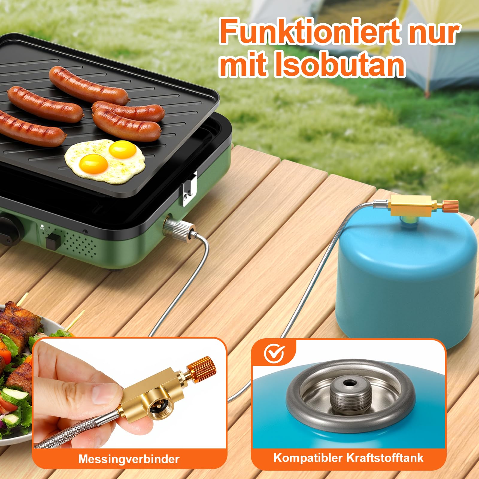 2-Flammig Campingkocher Gas Faltbar, Camping Gaskocher Herd mit Zünder & Tragetasche für Outdoor-Kochen, Campingplatz, Gartenparty, Grillabend, Picknick, Festival-Camping, Vanlife (ohne Grillplatte) 6