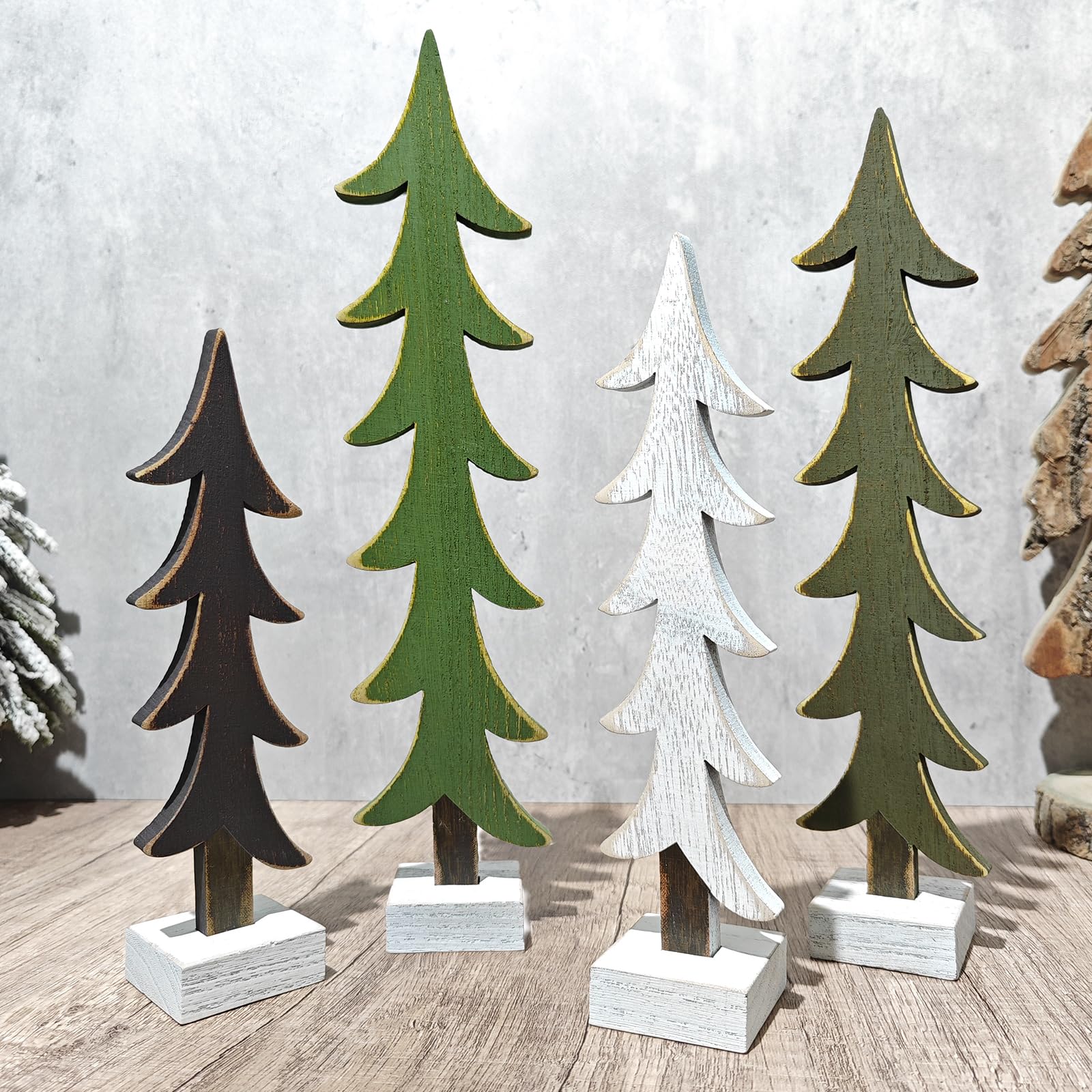 Photo 1 of ***MINOR DAMAGE*** Treory Christmas Decorations Indoor, 3Pcs Rustic Wooden Christmas Trees Tabletop Decorations,Black, White, Natural Green Color Home Decor for Home Office Farmhouse Centerpieces Original