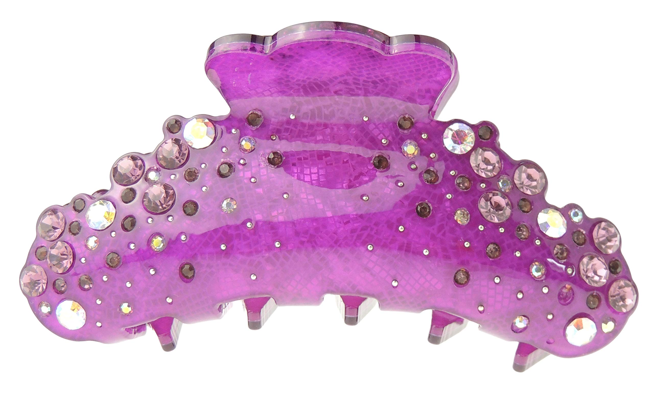 Sparkly Women Girls Jeweled Crystal Diamante Rhinestone Gems Wave Jaw Clip Octopus Clamp Grip Bridal Wedding Party Styling Fine Thin Hair Accessories Butterfly Claw Scalloped Wavy Edge (Purple)