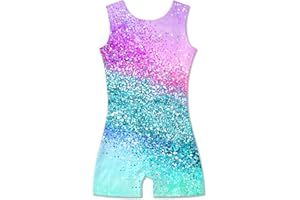 uideazone Gymnastics Leotard for Girls Biketards Sparkly Unitard with Shorts Quick Dry One-Piece Bodysuits Outfits 3-9 Years