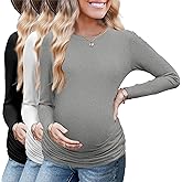 Ekouaer Maternity Long Sleeve Shirt 3Packs Round Neck Pregnancy Tops Casual Tee Top Shirts