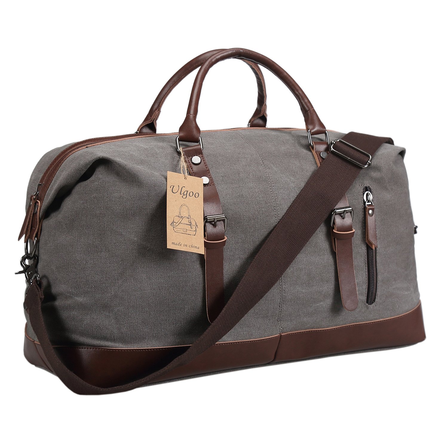 leather and canvas duffle bag