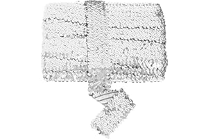 EZ TRIMS Elastic Sequin Trim, 1.9 Inch 5 Row Flat Glitter Paillette Sequin Ribbon, Bling Fabric Metallic Stretch Sequin Strip DIY Sewing Embellishment, 11 Yards, Silver