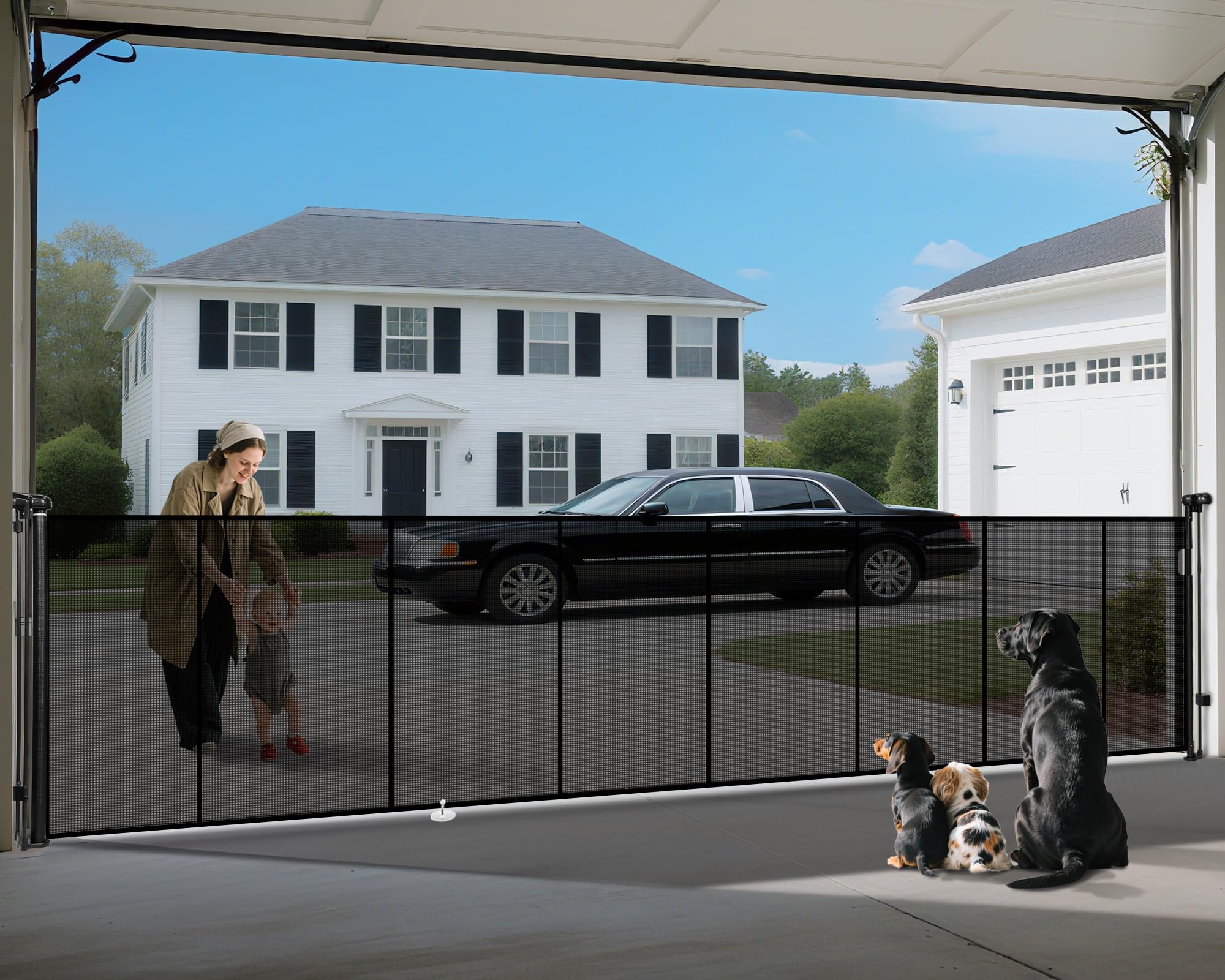 Photo 1 of 200" Retractable Baby Gates Dog Gate Extra Wide, 42" Tall Child Pet Safety Gate with Reinforced Strips for Stairs, Long Mesh Garage Gates Fence for Outdoor Indoor Large Openings Driveway Decks Patio