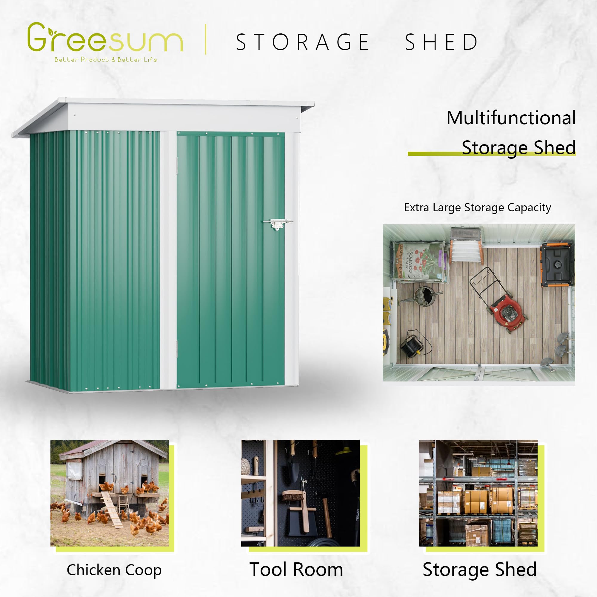 Greesum Metal Outdoor Storage Shed 5FT X 3FT, Steel Utility Tool Shed