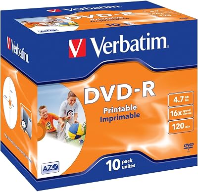 Verbatim DVD-R AZO 4.7GB 16x Printable Jewel Case 10 Pack Silver